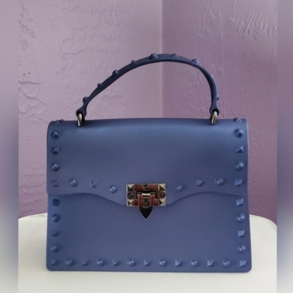 Studded Jelly Handbag - Top Handle & Crossbody, Blue